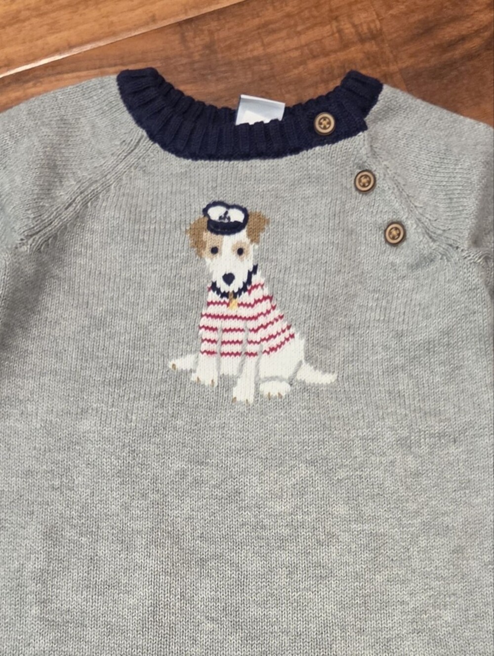 Janie and Jack NWT 0-3 Months Gray Sailor Dog Knit Romper and Socks - Picture 2 of 9